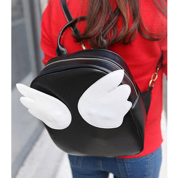 Harajuku Style Sweet Students Wings Backpack Girls PU leather Schoolbag